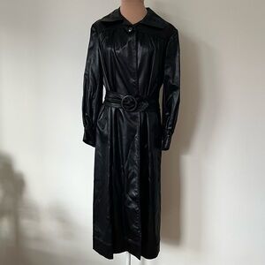 Lily Simon Rue Saint-Honoré Black Satin Belted Oversize Pocket Trench Coat EUC M